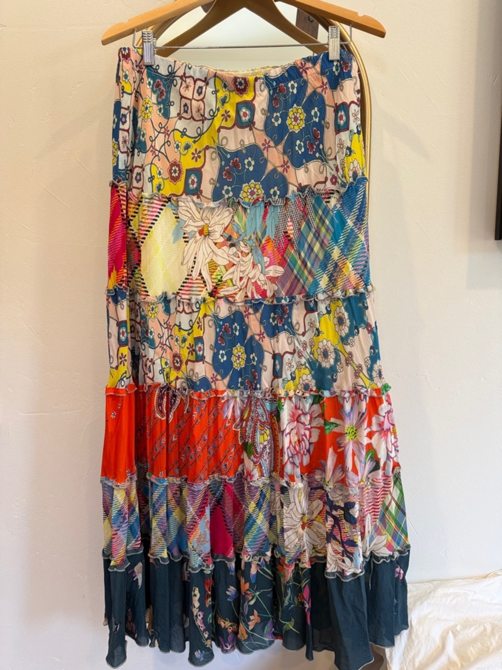 Johnny Was Multicolor Floral Patchwork Tiered Maxi Skirt